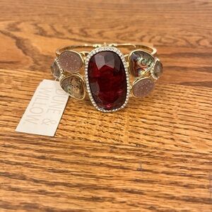 NWT Dune And Willow Women Gold Bracelet With Multicolor Gem Stone, Red Brown